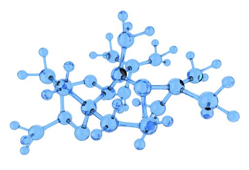 blue glass molecule 3d on white background