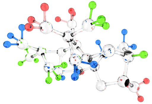 blue glass molecule 3d on white background