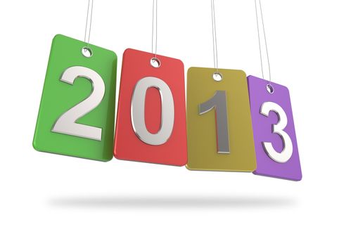 3d new year 2013 with glass tags on white background