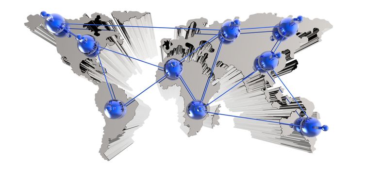 social network human 3d on world map as concept