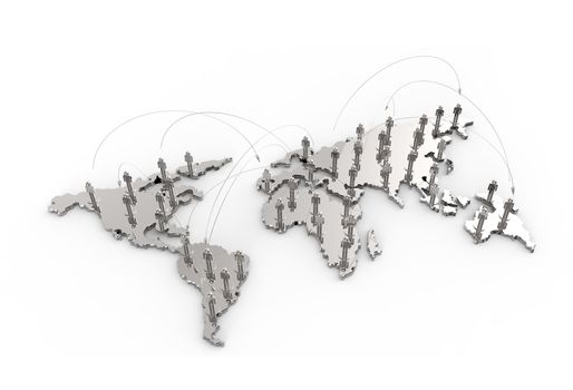 social network human 3d on world map as concept