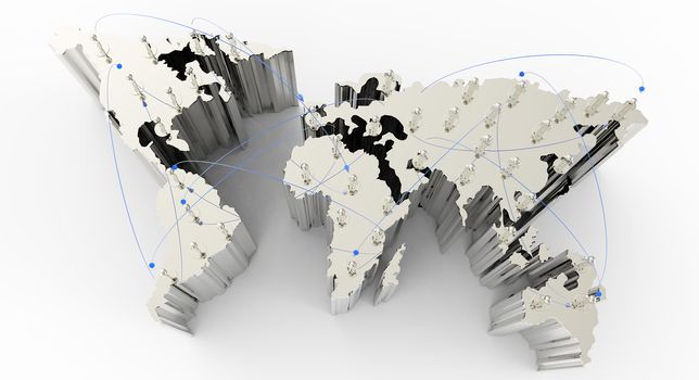 social network human 3d on world map as concept