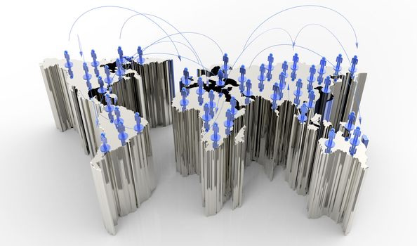 social network human 3d on world map as concept