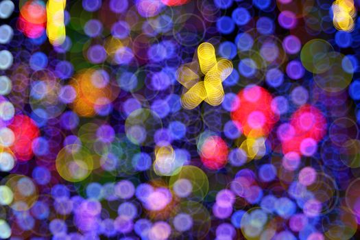 Abstract, defocused, blurred Christmas light background. Multicolor bubble bokeh circle background.