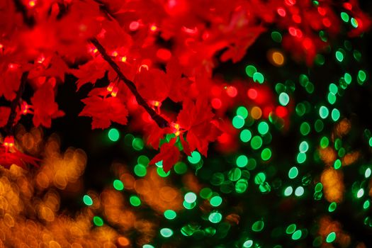 Defocused, blurred Lush Lava with Aqua Menthe color light background with special effect. Majestic tree of lights. Fantastic forest. 