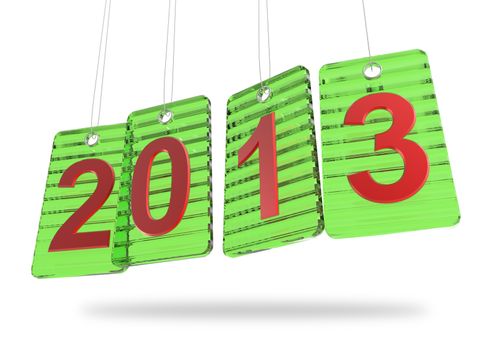 3d new year 2013 with glass tags on white background