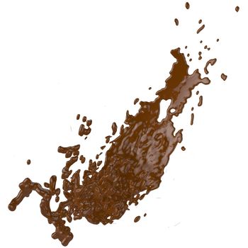 close up splash of brown hot chocolate 3d on white background
