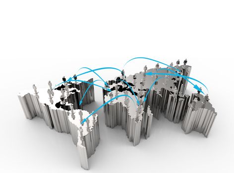 social network human 3d on world map as concept