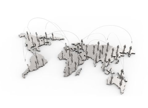 social network human 3d on world map as concept