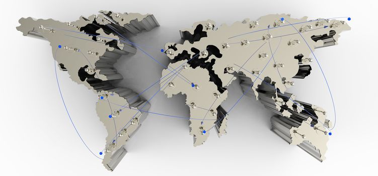 social network human 3d on world map as concept