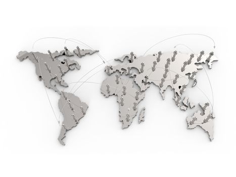 social network human 3d on world map as concept