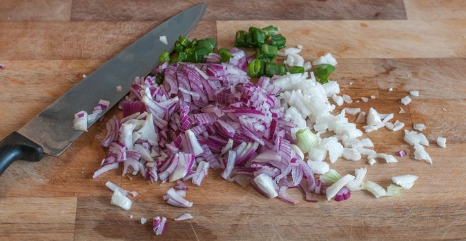 onions chopped up with knife