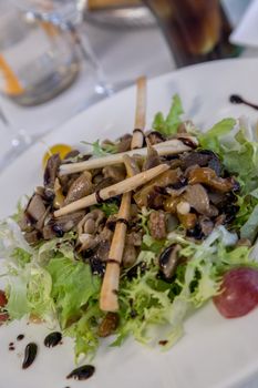 Salad with mushroom in the restaurant