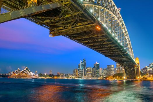 Downtown Sydney skyline in Australia from top view at twilight 