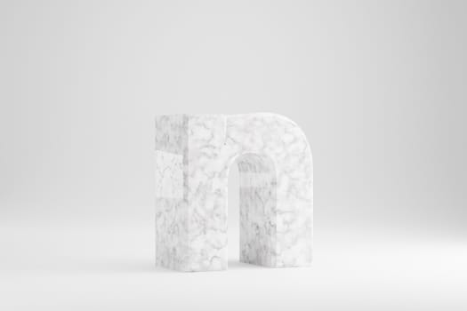 Marble 3d letter N lowercase. White marble letter isolated on white background. Glossy marble stone alphabet. 3d rendered font character.