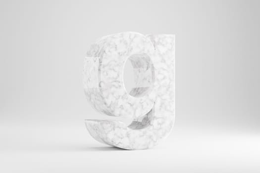 Marble 3d letter G lowercase. White marble letter isolated on white background. Glossy marble stone alphabet. 3d rendered font character.