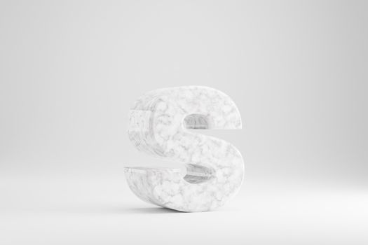 Marble 3d letter S lowercase. White marble letter isolated on white background. Glossy marble stone alphabet. 3d rendered font character.