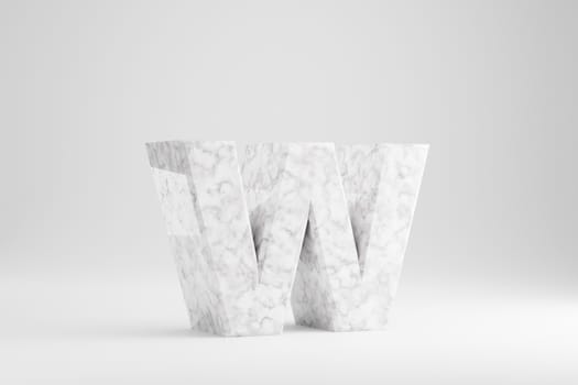 Marble 3d letter W lowercase. White marble letter isolated on white background. Glossy marble stone alphabet. 3d rendered font character.