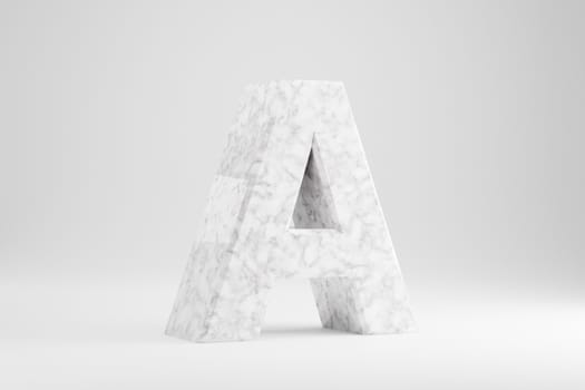 Marble 3d letter A uppercase. White marble letter isolated on white background. Glossy marble stone alphabet. 3d rendered font character.