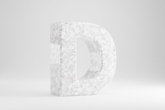 Marble 3d letter D uppercase. White marble letter isolated on white background. Glossy marble stone alphabet. 3d rendered font character.