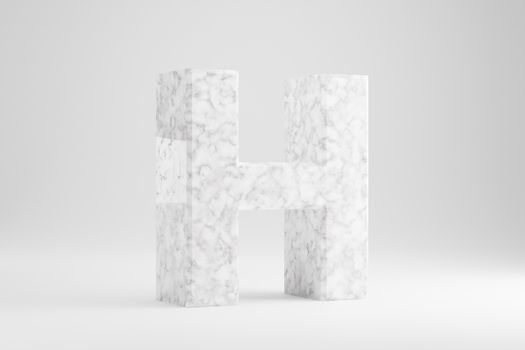 Marble 3d letter H uppercase. White marble letter isolated on white background. Glossy marble stone alphabet. 3d rendered font character.