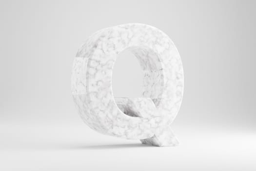 Marble 3d letter Q uppercase. White marble letter isolated on white background. Glossy marble stone alphabet. 3d rendered font character.