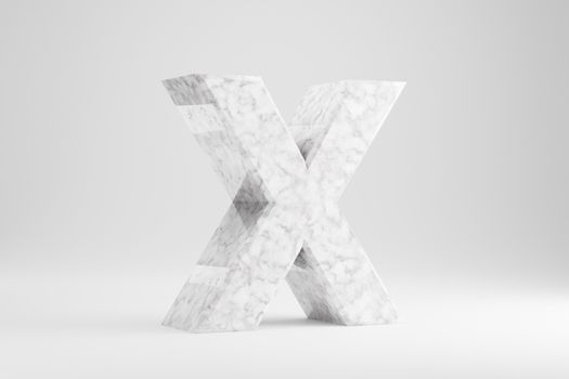 Marble 3d letter X uppercase. White marble letter isolated on white background. Glossy marble stone alphabet. 3d rendered font character.