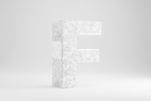 Marble 3d letter F uppercase. White marble letter isolated on white background. Glossy marble stone alphabet. 3d rendered font character.