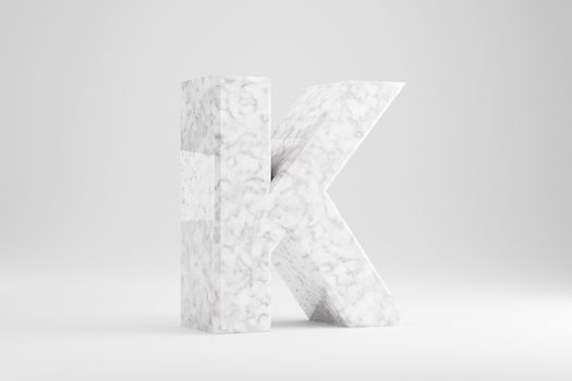 Marble 3d letter K uppercase. White marble letter isolated on white background. Glossy marble stone alphabet. 3d rendered font character.