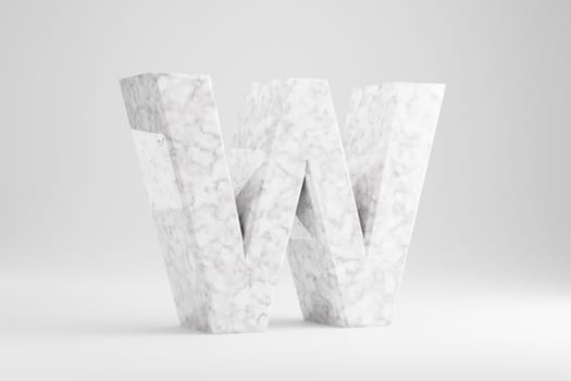 Marble 3d letter W uppercase. White marble letter isolated on white background. Glossy marble stone alphabet. 3d rendered font character.