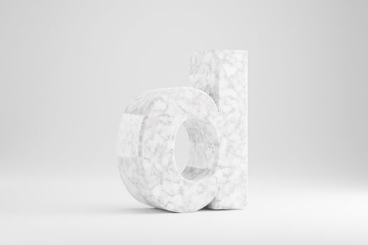 Marble 3d letter D lowercase. White marble letter isolated on white background. Glossy marble stone alphabet. 3d rendered font character.
