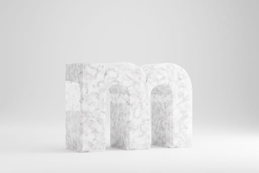 Marble 3d letter M lowercase. White marble letter isolated on white background. Glossy marble stone alphabet. 3d rendered font character.