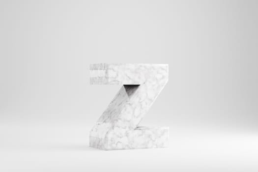 Marble 3d letter Z lowercase. White marble letter isolated on white background. Glossy marble stone alphabet. 3d rendered font character.