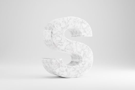 Marble 3d letter S uppercase. White marble letter isolated on white background. Glossy marble stone alphabet. 3d rendered font character.