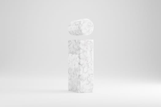 Marble 3d letter I lowercase. White marble letter isolated on white background. Glossy marble stone alphabet. 3d rendered font character.