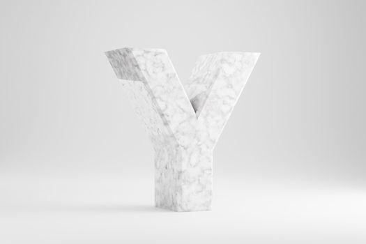 Marble 3d letter Y uppercase. White marble letter isolated on white background. Glossy marble stone alphabet. 3d rendered font character.