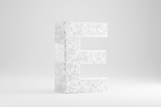 Marble 3d letter E uppercase. White marble letter isolated on white background. Glossy marble stone alphabet. 3d rendered font character.