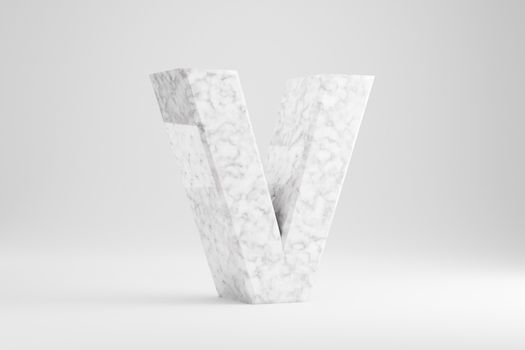 Marble 3d letter V uppercase. White marble letter isolated on white background. Glossy marble stone alphabet. 3d rendered font character.