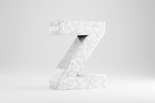 Marble 3d letter Z uppercase. White marble letter isolated on white background. Glossy marble stone alphabet. 3d rendered font character.