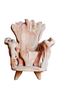 Old Big wooden Chair for the King on white isolate with clipping path 