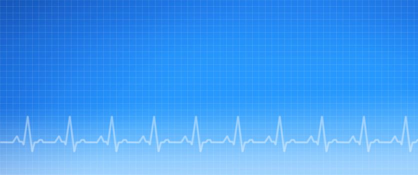 A blue gradient background in banner format with a grid and EKG graph. 