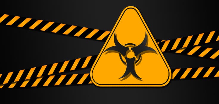 Yellow tapes or ribbons with biohazard sign, 3d rendering