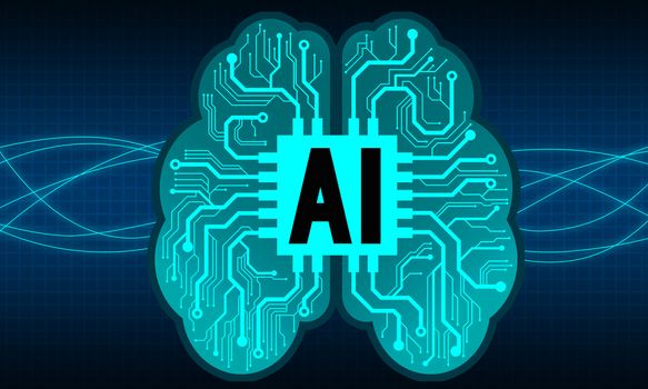 Artificial Intelligence brain with circuit design, 3d rendering