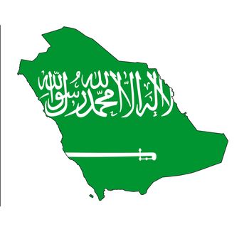 Saudi Arabia map with color of their flag, 3d rendering