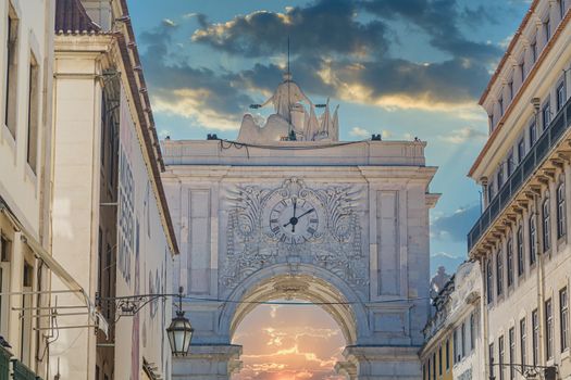 White Arch in Lisbon Plaza with Clock