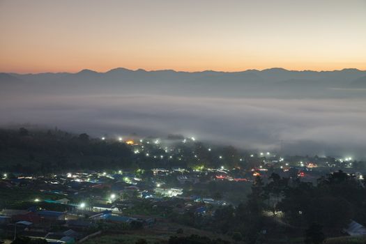 Cloudy and foggy on mountain at morning time