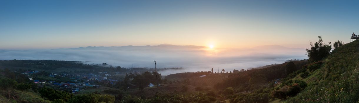 Cloudy and foggy on mountain at morning time