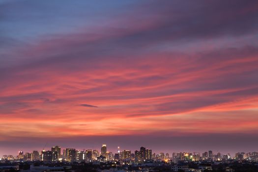 A night landscape view of city at sunset time