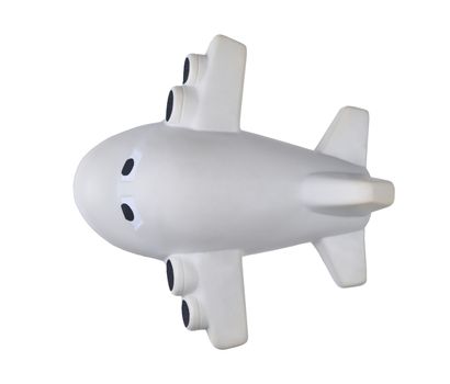 Top view of a toy jet  airplane caricature isolated on white. Planes apperance has been altered from original.