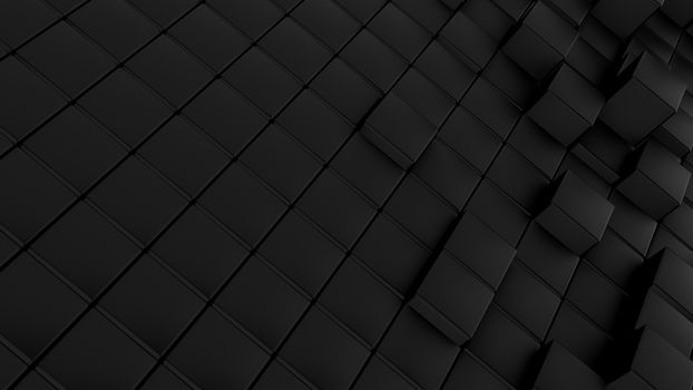 Minimalistic waves pattern made of cubes. Abstract Black Cubic Waving Surface Futuristic Background.  3d render illustration.